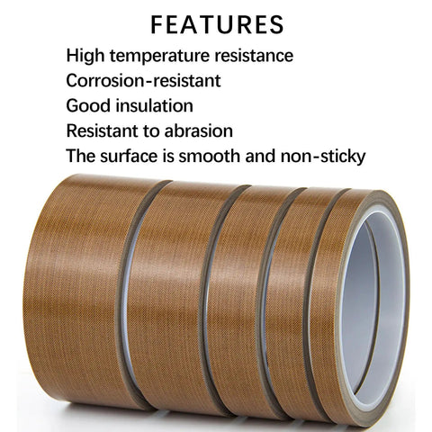 Nonstick PTFE Glass Cloth Tape Five Mil Thick Three Quarters Inch Wide Thirty Three Yards High Temperature Adhesive rolls