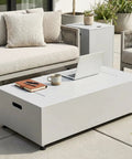 Outdoor Propane Fire Pit Table With 50,000 BTU, No Assembly, grayish white seamless design on patio with seating