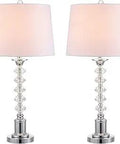 Clear Crystal Table Lamp Set of 2, 28 Inch Modern Glam Chrome Candlestick Lamps with White Linen Drum Shades, UL Listed, LED Bulbs