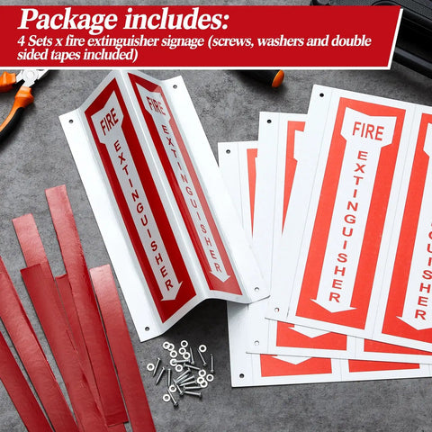 3D Fire Extinguisher Sign With Arrow Down Aluminum Panel Wall Projection Pre Drilled Mounting Holes With Screws And Washers Included