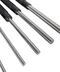 Tough As Nails 18 Piece Roll Pin Punch Set with steel punches, 8-inch long and 4-inch short for mechanics, canvas bag included.