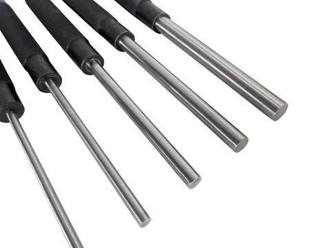 Tough As Nails 18 Piece Roll Pin Punch Set with steel punches, 8-inch long and 4-inch short for mechanics, canvas bag included.