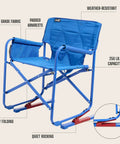 Pro Rocker Chair With Zero G Rocking, Quick Fold Camping Chair, 250 Lb Capacity, Padded Angled Armrests in blue