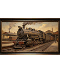 Dope 3D Large Wall Art of Retro Steam Locomotive Station Scene Vintage Industrial Railway Painting on Matte Fabric 20x36"