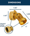 Solid Brass Garden Hose Elbow 45 Degree Bend Three Quarter Inch FHT And Three Quarter Inch MHT With On Off Shutoff Valve And Swivel Connection, Leakproof Water Hose Fittings Includes Tape And Two Extra Washers For Easy No Fuss Setup. 3/4 inch NH threading, dimensions shown