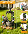 Solar Garden Gnomes Statues With LED Water Fountain 10 Inch Resin Outdoor Yard Decor with gnome climbing design