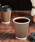 80 Pack 10 Oz Insulated Paper Coffee Cups With Lids And Straws Ripple Wall Three Layer Brown Hot Beverage Cups