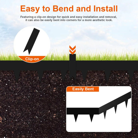 Diagram showing installation of 4.5 Inch Galvanized Steel Landscape Edging Kit, 10 Pack Hammer In Metal Lawn Border