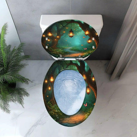 Toilet Seat Elongated Resin for Bathroom with artistic forest design, adding a decorative touch to modern bathrooms.