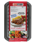 Two Piece Air Fry Bake And Broil Pan Set For Ovens And Grills, 8.5 Inch By 12.75 Inch, in packaging with food images