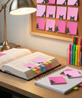 Black Cat Sticky Notes 3 By 3 Inch Set Stick Like Crazy For Back To School And Office Use Self Stick Memo Pads on a desk setup
