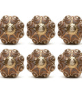 Pack of 6 Handmade Ceramic Pumpkin Knobs with Gold Design, Boho Style for Cabinets, Dressers, Wardrobes, Rustic Decor