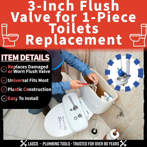 Easy Do It Yourself Flush Valve Replacement Kit For 1-Piece Toilets installation demonstration in bathroom setting.