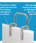 Bathtub Grab Bar For Seniors And Disabled, No Sweat Safe Grip Rail with chrome finish clamped on bathtub edge, tool-free install