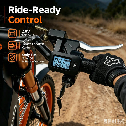 Electric Dirt Bike Throttle With 48V LCD Display And M Button For Soleil 01 Ebike, Integrated Throttle Display, Only Fits Soleil 01 Models, Teen Rider Accessories For A Ride-Ready Dope Dirt Bike Experience