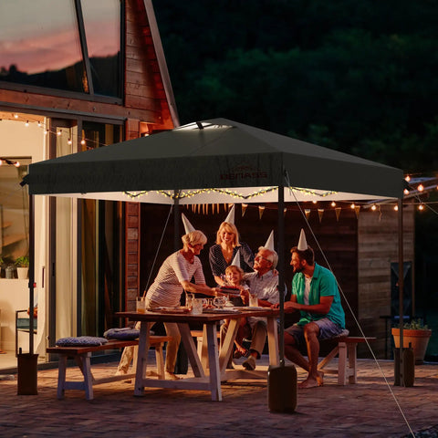 Family gathering under 10x10 Pop Up Canopy With Sidewalls For Parties And Events, Easy Up Instant Setup, Heavy Duty Outdoor Tent, Grey.
