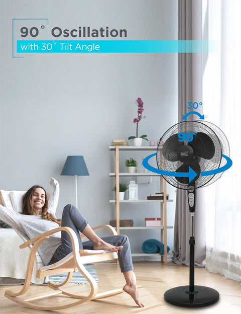 Pedestal Floor Fan With Remote, Adjustable Height, Touch Control, 90 Degree Oscillation, 3 Speed Settings, Quiet Free Standing Cooling For Bedroom