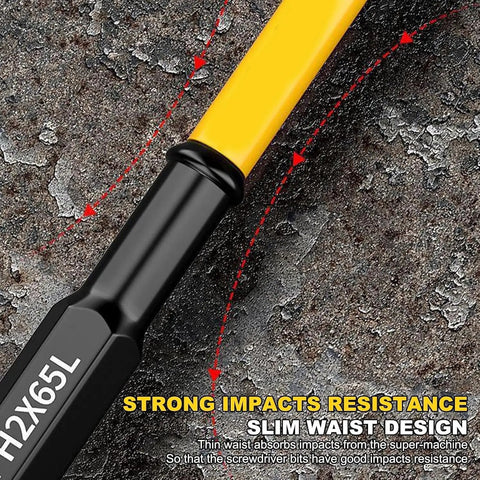 Super Sleek 6 Pc Magnetic Drill Bit Set With Quick Change Screwdriver Bits In 4 Sizes Made From Gritty S2 Steel For Tough Home Repairs And Jobsite Projects That Need A Reliable Anti Slip Grip For All Your DIY Adventures, yellow and black 12x65L bit