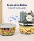 5 In 1 Kitchen Prep And Storage Bowl System Featuring Crinkle Slice And Shred Blades, showcasing dishwasher-safe bowls with secure lids.