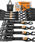 Beefy Heavy Duty Ratchet Straps 4 Pack 1.5 Inch By 8 Foot Tie Downs with Safety S Hooks and Soft Loops, boxed set display
