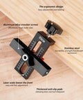 Cabinet Door Mounting Jig With Adjustable Positioner And Drill Jig 2-In-1 Cabinet Hardware Tool showing aluminum and stainless steel features