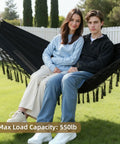 Ultra Sturdy Double Hammock With 550 Pound Capacity, 320GSM Canvas, Tassels And Fishtail Knit, Full Outdoor Accessory Set