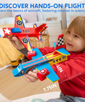 Child playing with All In One DIY Wooden Airplane Craft Kit For Kids Ages 6 To 12 Totally Kid Friendly Build Four Aircraft And Paint With Six Paint Tubs Two Brushes And Stickers Easy To Follow Instructions Great Birthday Gift For Young Builders