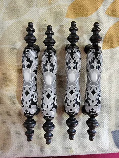 Black and white Six Pack 3 Inch Ceramic Drawer Knobs Black And White Rustic Style Drawer Pulls for cabinets
