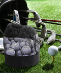 2 Pack Go-To Golf Ball Storage Bags With Nylon Mesh Pouches Drawstring Golf Bag Organizer on grass with golf clubs
