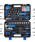 180 Piece Socket Wrench Tool Set For Auto Repair And DIY Home Projects In Blue Plastic Toolbox Case With Chrome Finish Tools