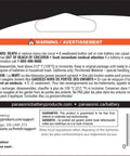 Panasonic CR2025 battery packaging showing warning labels and safety information for the Premium CR2025 3V Lithium Coin Cell Batteries.