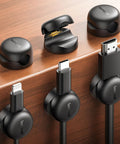 6 Pack Small Cable Clips For Desk And Nightstand - Compact Adhesive Wire Organizer With 8mm Slots, Cord Holder, shown installed
