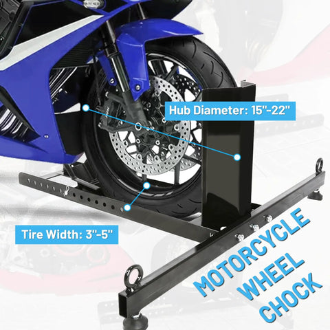 Beefy 1800 Lbs Heavy Duty Motorcycle Wheel Chock Stand Upright Fits 15 To 22 Inch Wheels 3 To 5 Inch Tire Width Adjustable Front Wheel Chock For Trailer Truck Garage Power Coated Steel