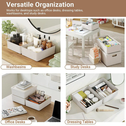 Kickass Plastic Storage Bins With Lids Full Set Decorative Boxes for organizing washbasins and study desks, ivory color.