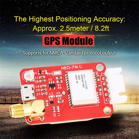 Close-up of GPS Module With SMA Antenna And Serial Cable NMEA Output Onboard Flash Memory Power Off Save Satellite Positioning Board