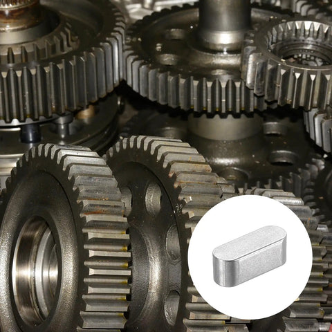 Five Pack Round Ended Feather Keys 6x6x16mm Stainless Steel Shaft Key Stock For Fasteners And Mechanical Projects next to gears