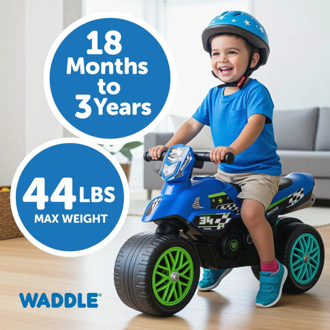 Kids Motorcycle Balance Bike For Tots Ride On Toy With Sounds Realistic Look Wide Wheelbase Rubber Coated Wheels Foot To Floor Riding, 18 months to 3 years, 44 lbs