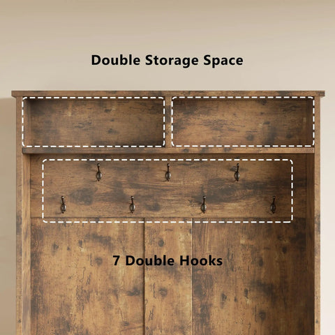 Entryway Hall Tree With Bench And Storage 3 In 1 Coat Rack And Shoe Storage 2 Tier Top Storage Rustic Brown with 7 hooks