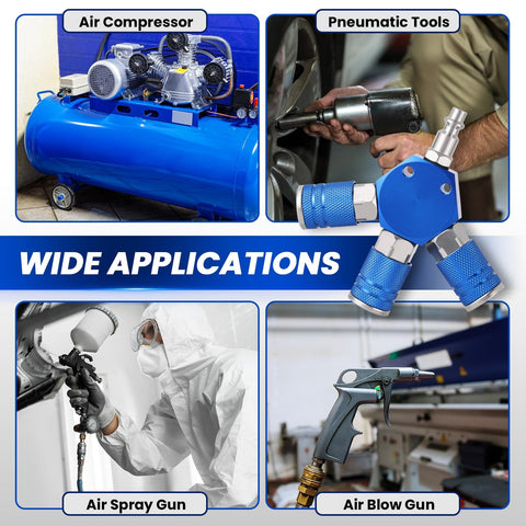 3 Way 1/4 Inch NPT Air Compressor Manifold With Quick Connect Fittings Pro Grade Aluminum Splitter Kit used with air tools