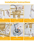 Installation instructions for Gold Crystal Chandelier Pendant Light Four Light Industrial Fixture Square 11.81 Inch.
