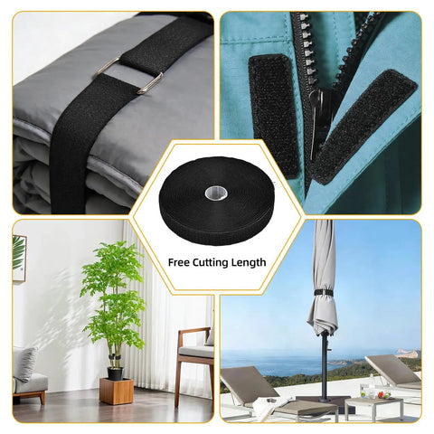 1 Inch By 39 Foot Nylon Hook And Loop Straps Roll With 60 Buckles 30 Metal And 30 Plastic Adjustable Reusable Cut To Length Ties For Home Office Garage Organization Black