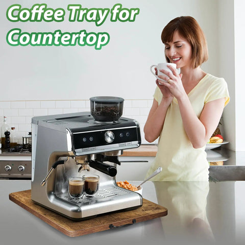 Slick Rolling Appliance Tray For Quiet Coffee Maker Sliding With No Sweat Countertop Moving Rustic Finish, showing coffee machine on tray.