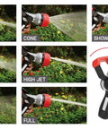 Heavy Duty Metal Fireman Hose Nozzle With Seven Spray Patterns High Pressure Garden Sprayer Quick Connect Set demonstrating spray modes