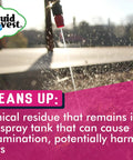 Liquid Harvest logo and text about cleaning chemical residue with Blazer Spray Tank Cleaner 16 Oz for garden and lawn use