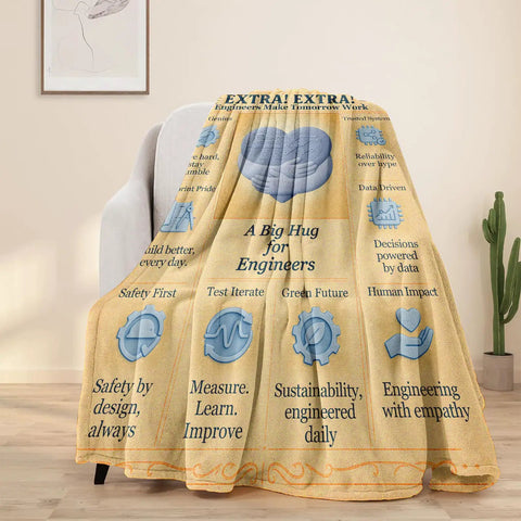 Dope Appreciation Blanket For Engineers 60x50 Flannel Throw With Retro Newspaper Blueprint And Circuit Heart Design on chair