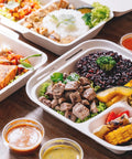 Eco Friendly 8 By 8 Inch 3 Compartment Clamshell Takeout Containers 50 Pack Compostable Sugarcane Paper Food Boxes with meals