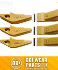 Weld-On Flush Mount 2A Bucket Shanks And 2AH Teeth Set With Pins For Excavator Backhoe, shown in three durable alloy steel sets.