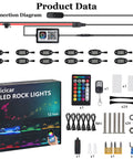 Rock Lights Kit Dope With 16 Million Colors App Control And Music Sync, IP68 Waterproof RGB LED Pods 12 Pod Underbody Light Kit