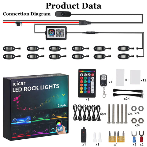 Rock Lights Kit Dope With 16 Million Colors App Control And Music Sync, IP68 Waterproof RGB LED Pods 12 Pod Underbody Light Kit