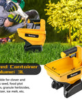 Person using Power Spreader For Dewalt 20V And 60V Batteries, Seed And Fertilizer Spreader For Year Round Yard Care, Tool Only